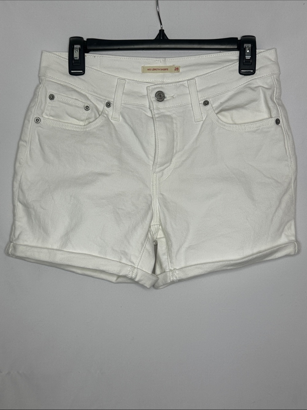LEVI’S | White Denim Cotton Mid-Rise Roll-Hem Shorts Size 28
